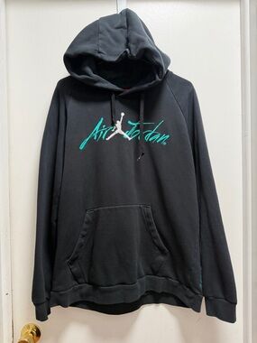 Air Jordan Hoodie Mens L Adult Black Jump Man Athletic Embroidered Stats Basket